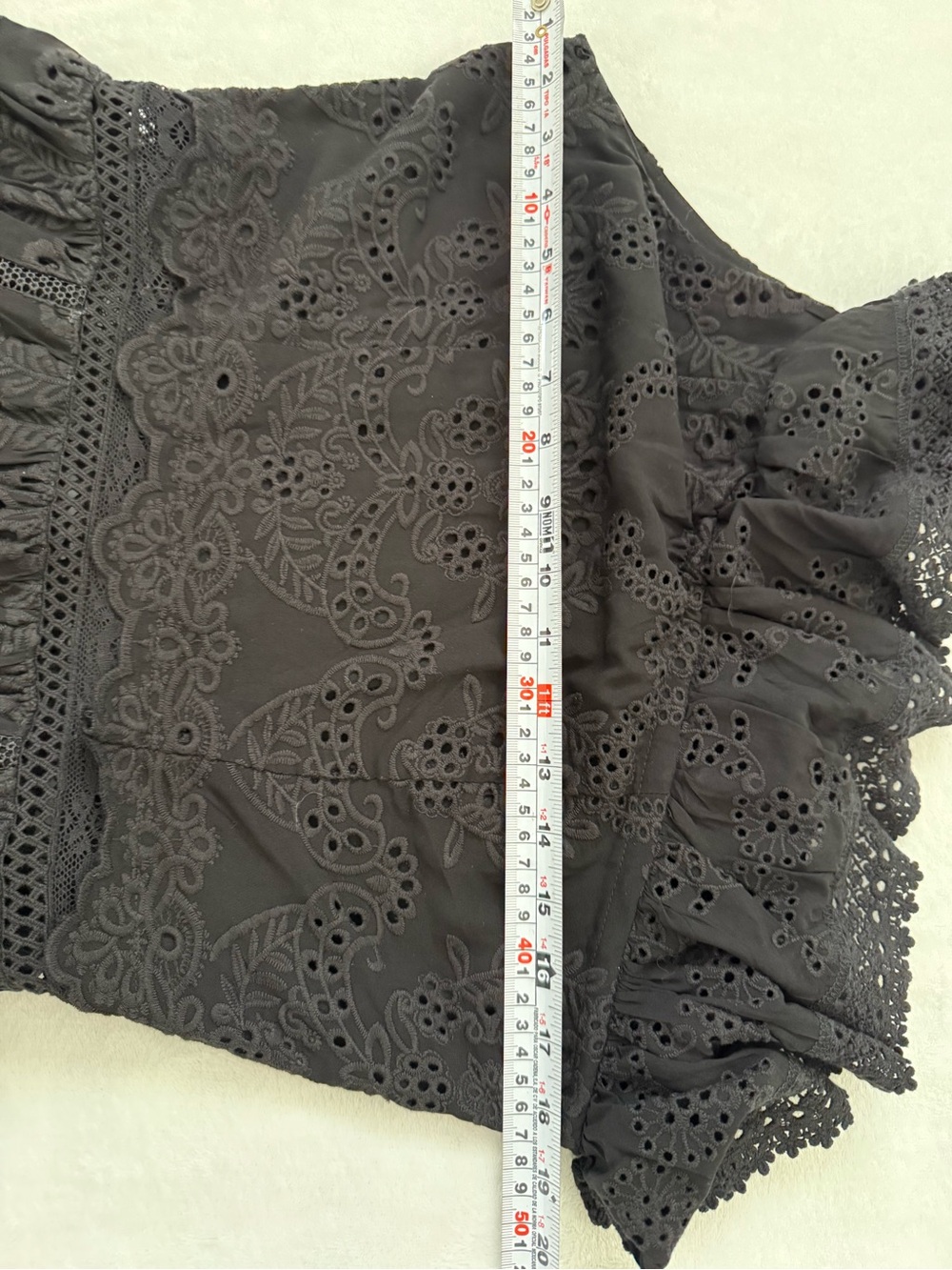 The Kooples Black Eyelet One Shoulder High Low Midi Dress Sz 3 - Picture 12 of 13